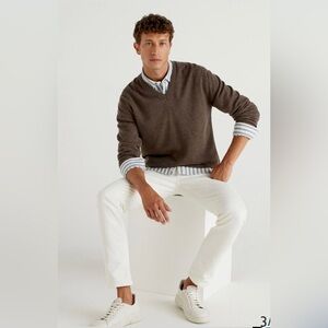 NWT Structure 100% Merino Wool Size L V Neck brown Sweater